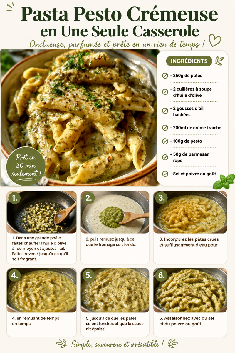 Pasta Pesto Crémeuse en Une Seule Casserole