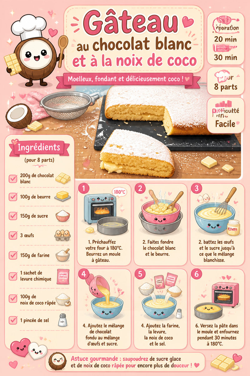 Gâteau au chocolat blanc et à la noix de coco