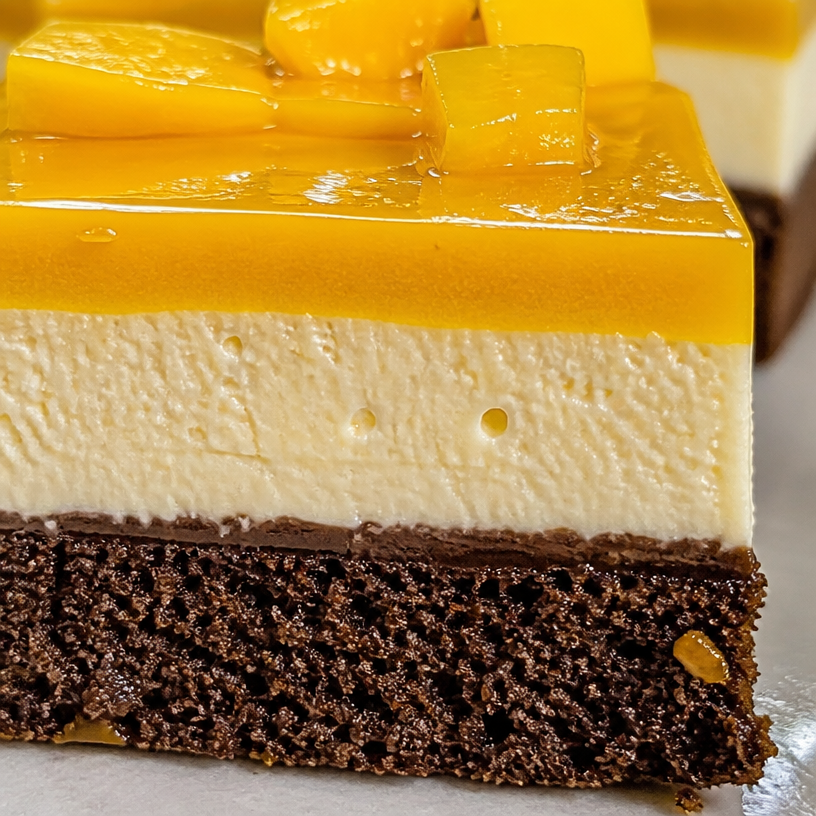 Entremets à la mangue et chocolat sans cuisson