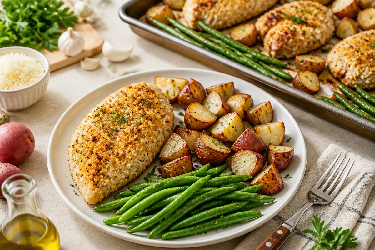 Parmesan Crusted Chicken Sheet Pan Dinner
