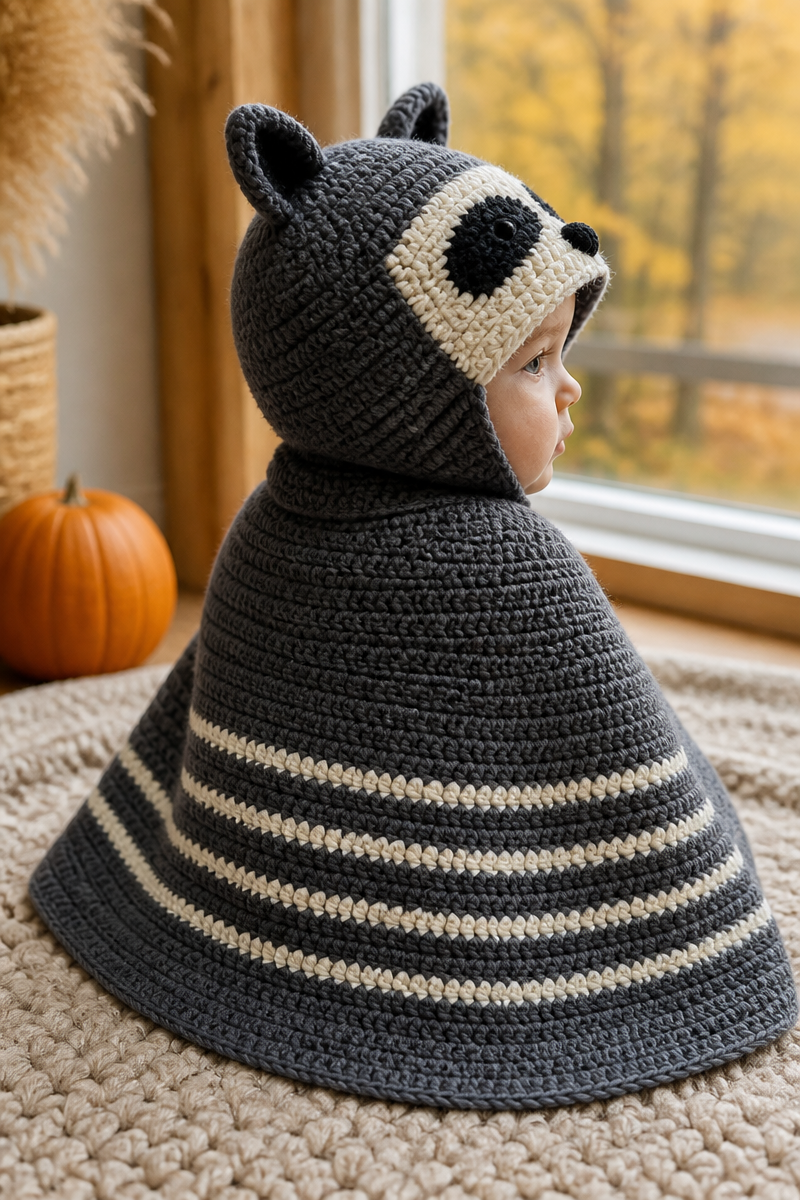 Crochet Baby Raccoon Hooded Cape
