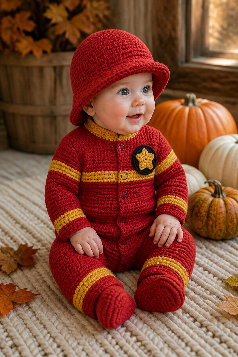 Crochet Baby Firefighter Costume Set