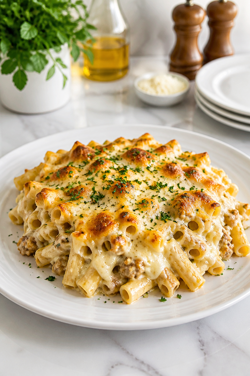 Baked Ziti Alfredo White Sauce