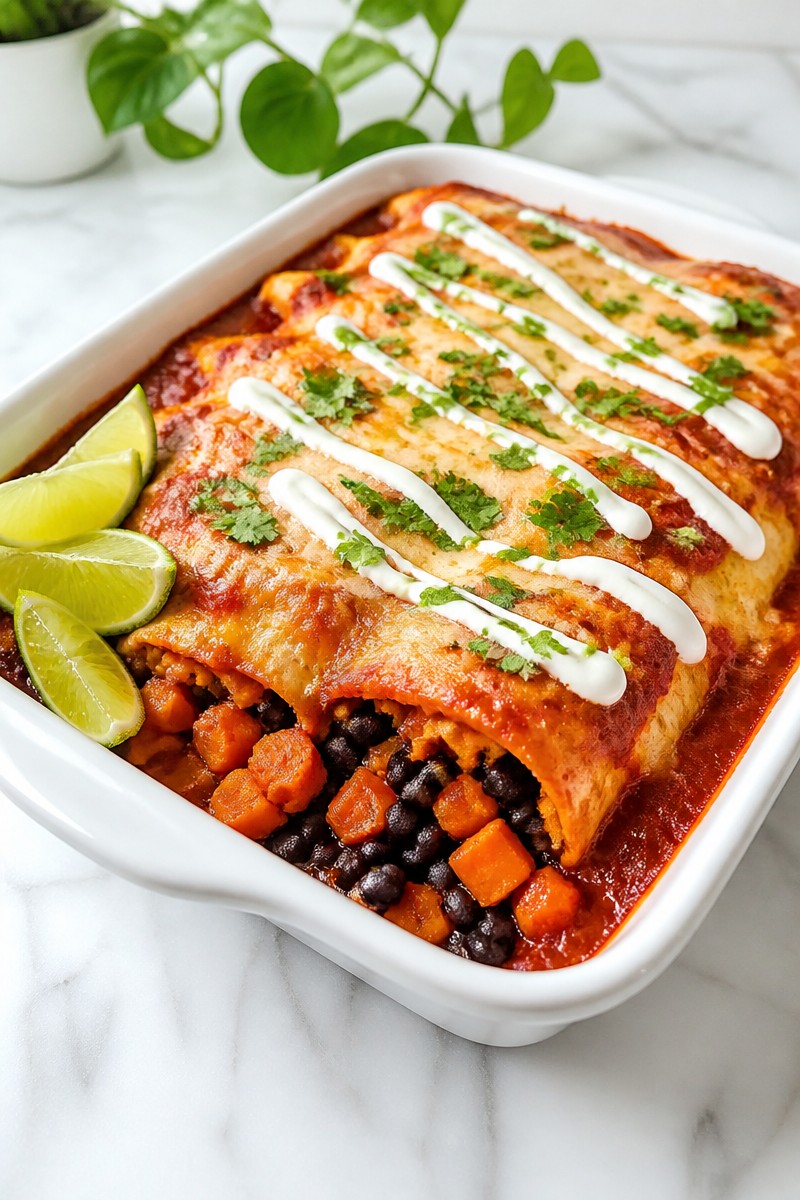 Baked Sweet Potato Black Bean Enchilada