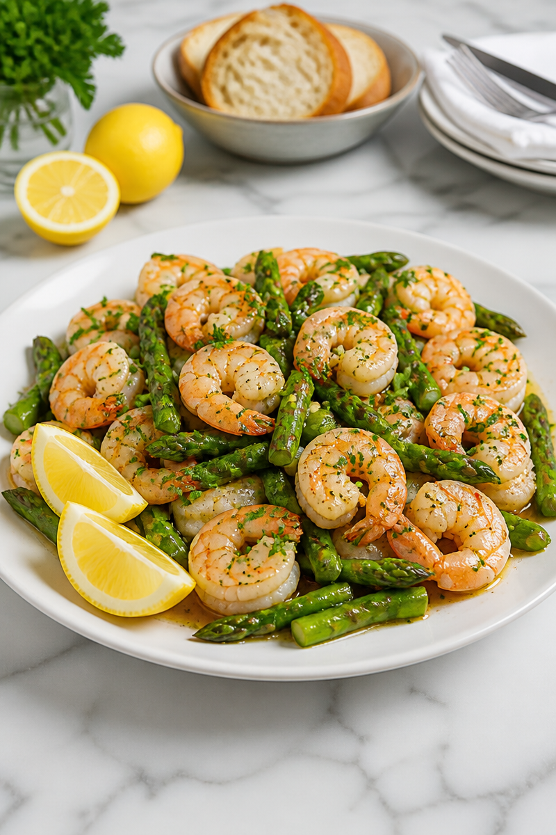One Pan Garlic Butter Shrimp Asparagus
