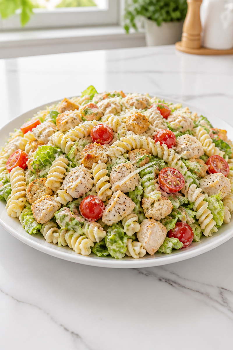 High Protein Chicken Caesar Pasta Salad