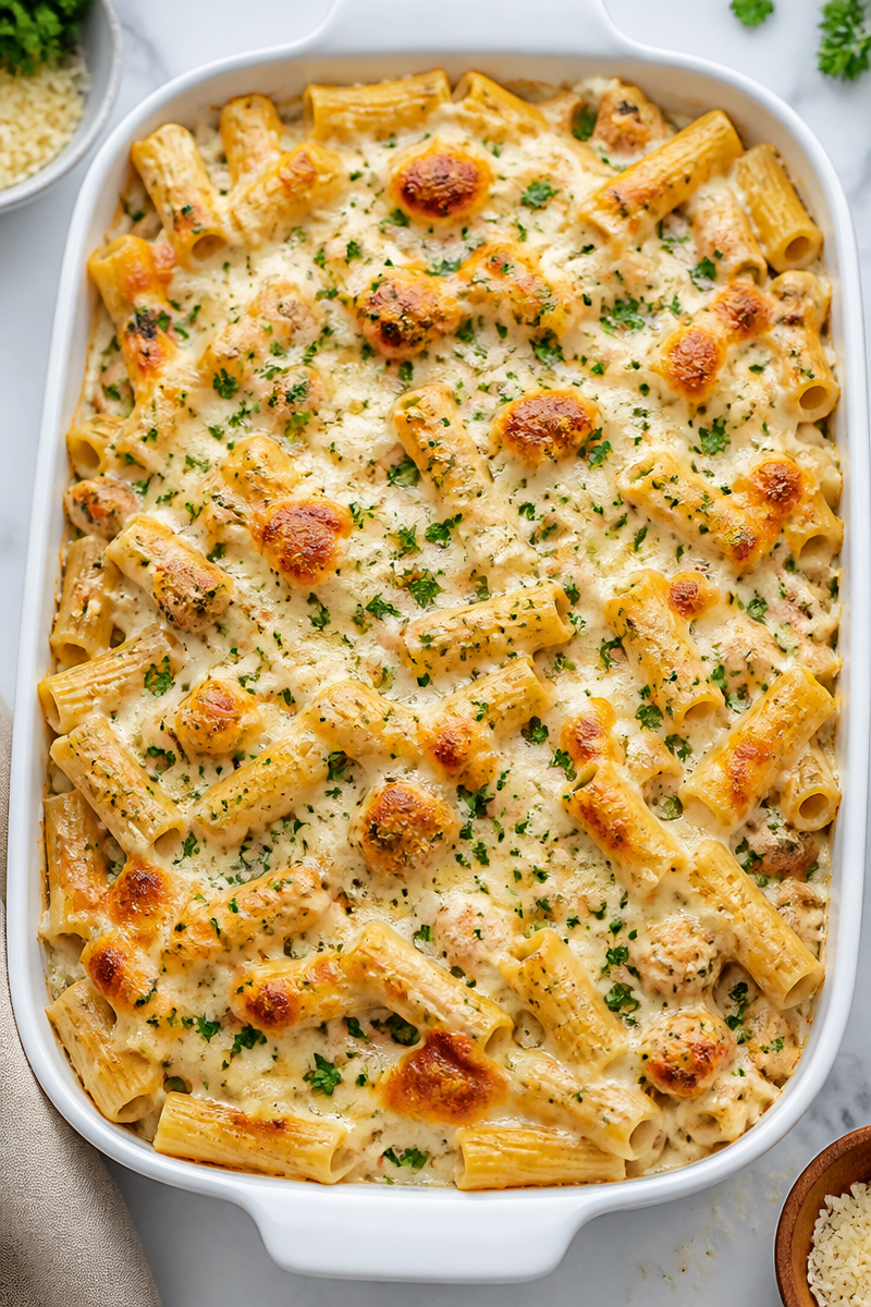 Baked Ziti Alfredo White Sauce