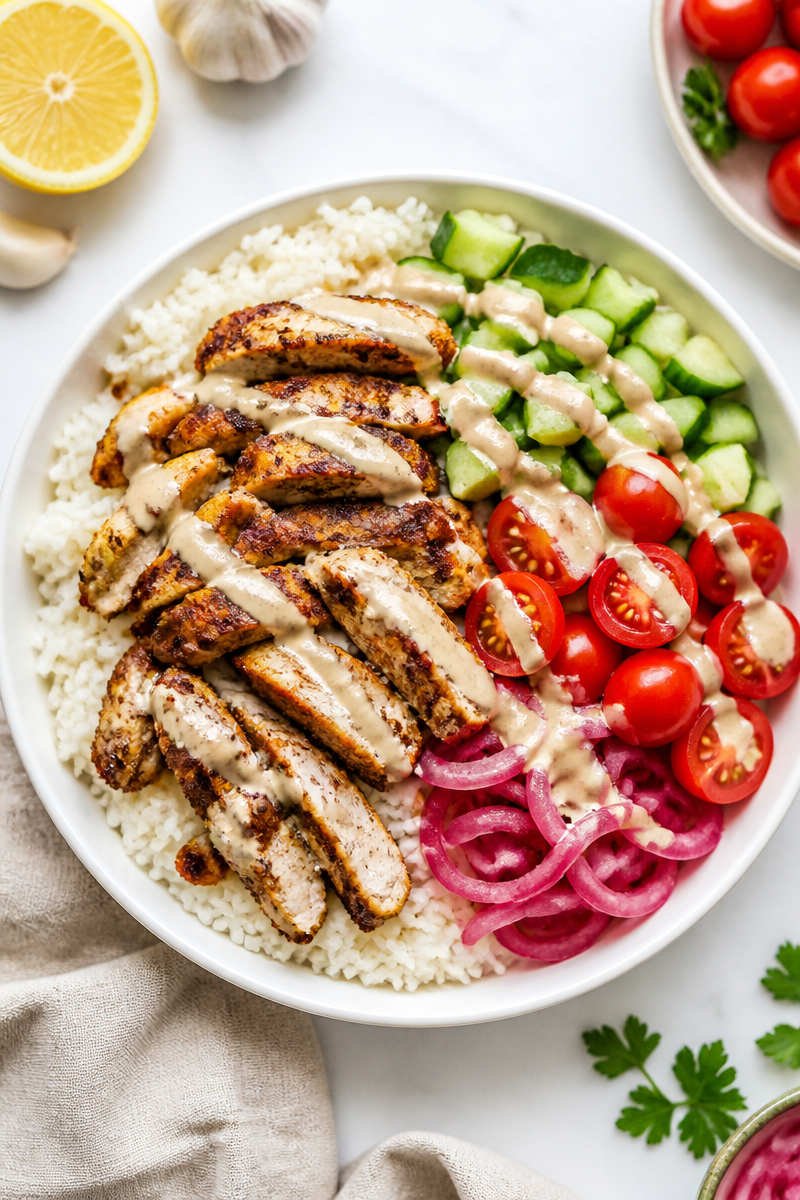 Chicken Shawarma Bowl Tahini Sauce