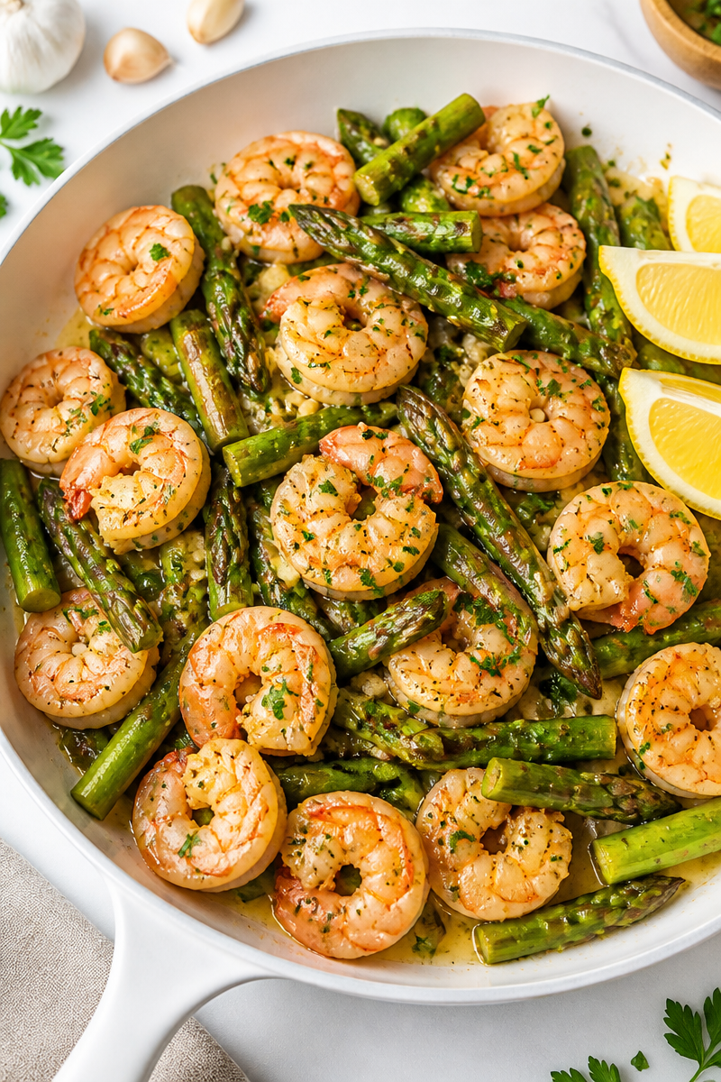 One Pan Garlic Butter Shrimp Asparagus