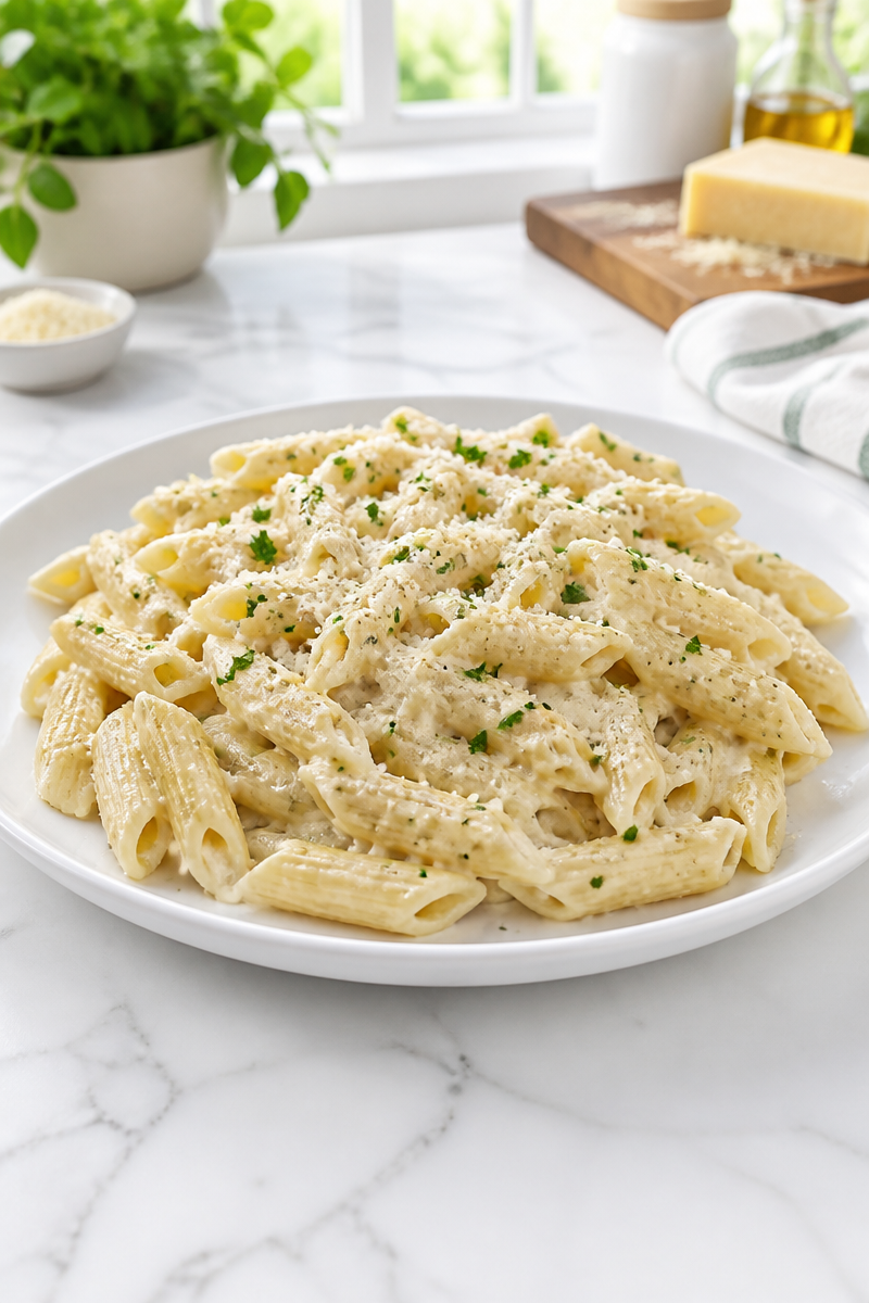 High Protein Cottage Cheese Alfredo Pasta