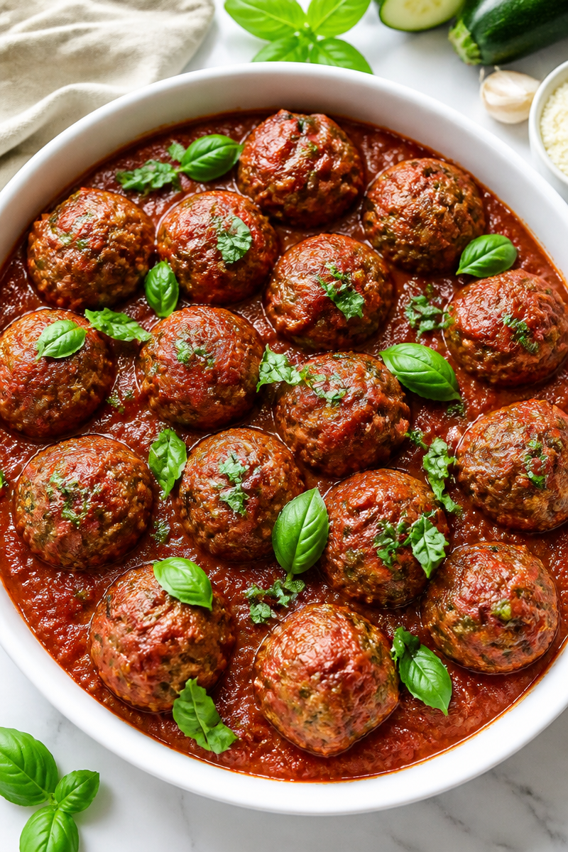 Crispy Baked Zucchini Meatball Marinara