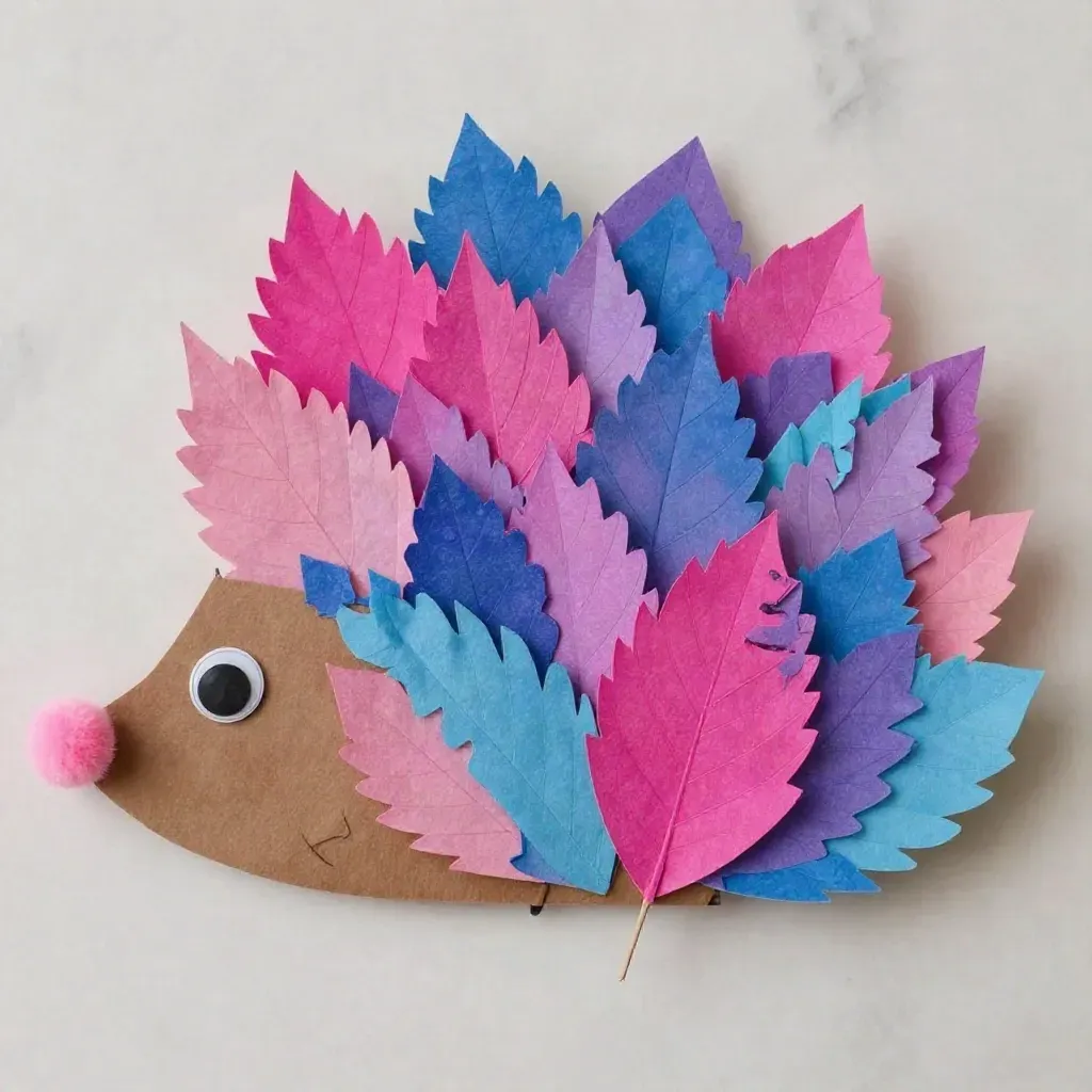 Rainbow Watercolor Leaf Hedgehog Craft for Kids