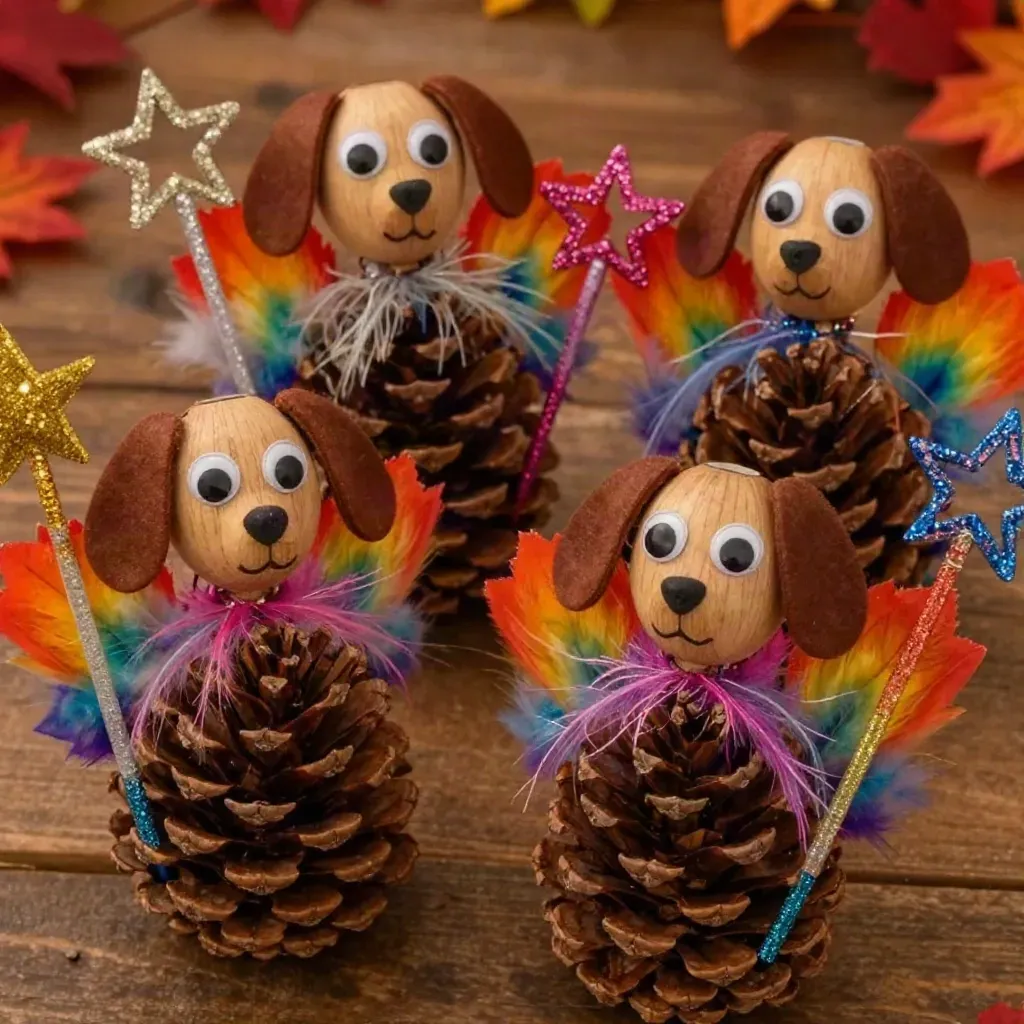 Rainbow Puppy Pinecone Fall Fairies