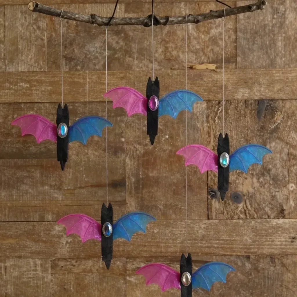 Rainbow Crystal Bat Clothespin Mobile