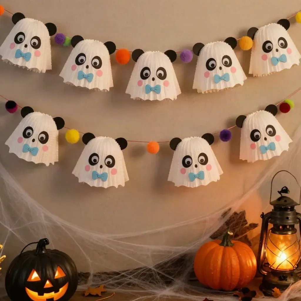 Spooky-Cute Panda Ghost Cupcake-Liner Garland