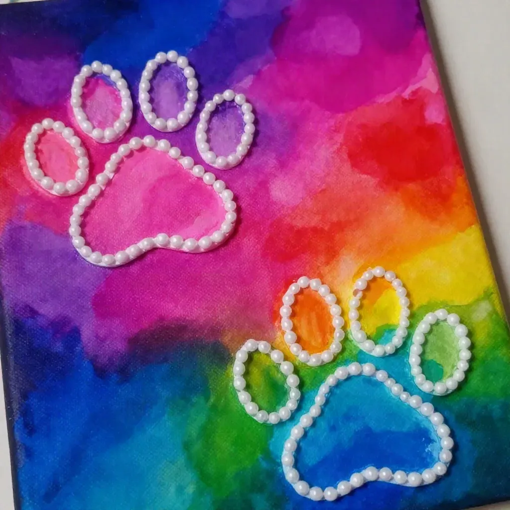 Rainbow Puppy Paw Raised-Salt Painting