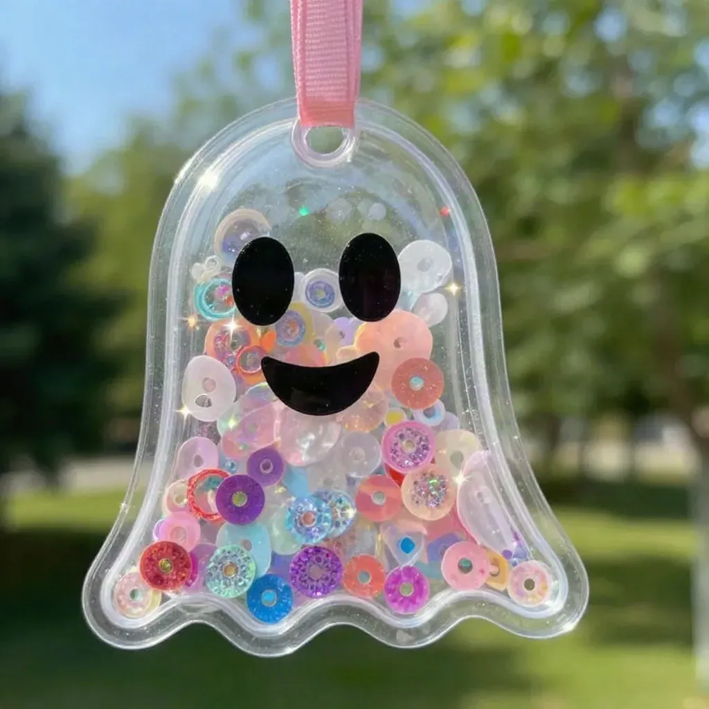 Clear Rainbow Ghost Shaker Suncatcher Craft for Kids