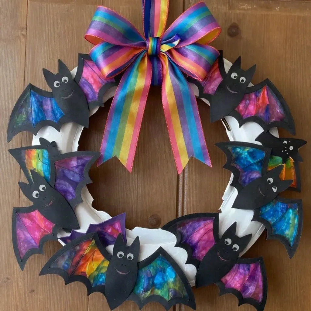 Clear Blue Rainbow Bat Suncatcher Wreath
