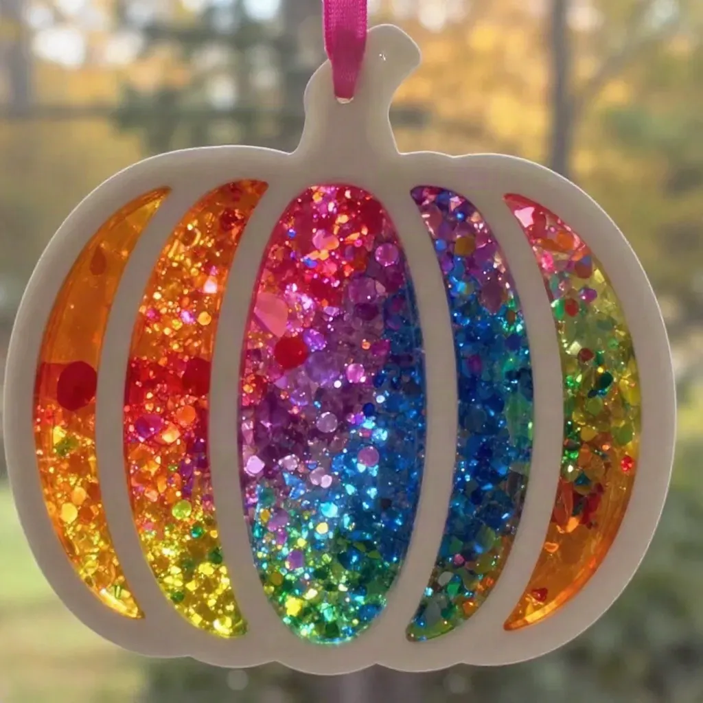 Rainbow Melted-Crayon Pumpkin Suncatcher