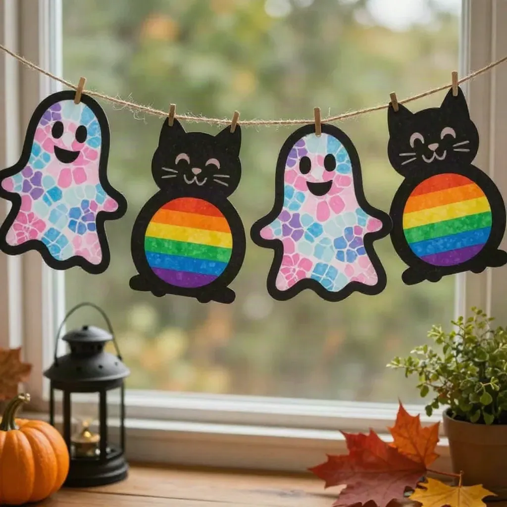 Rainbow Ghost & Kitten Suncatcher Garland