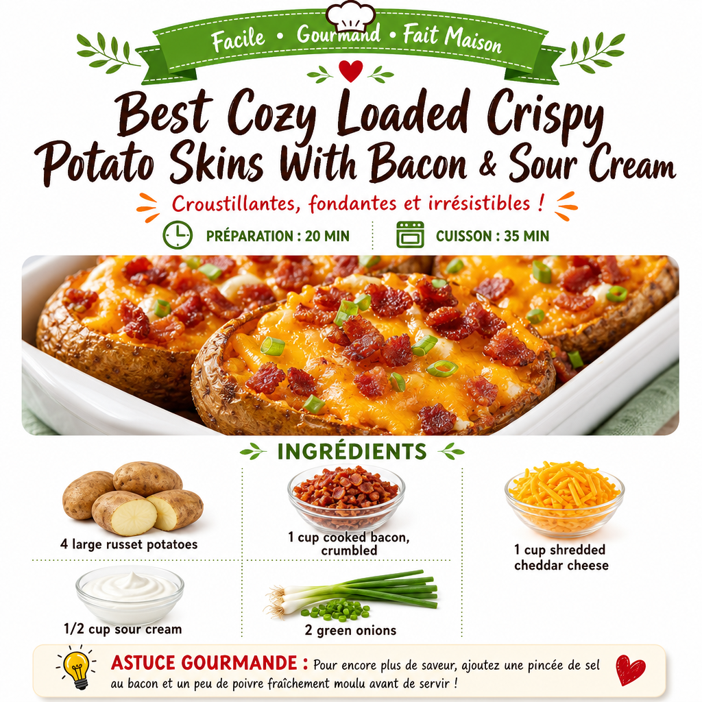 Best Cozy Loaded Crispy Potato Skins With Bacon & Sour Cream