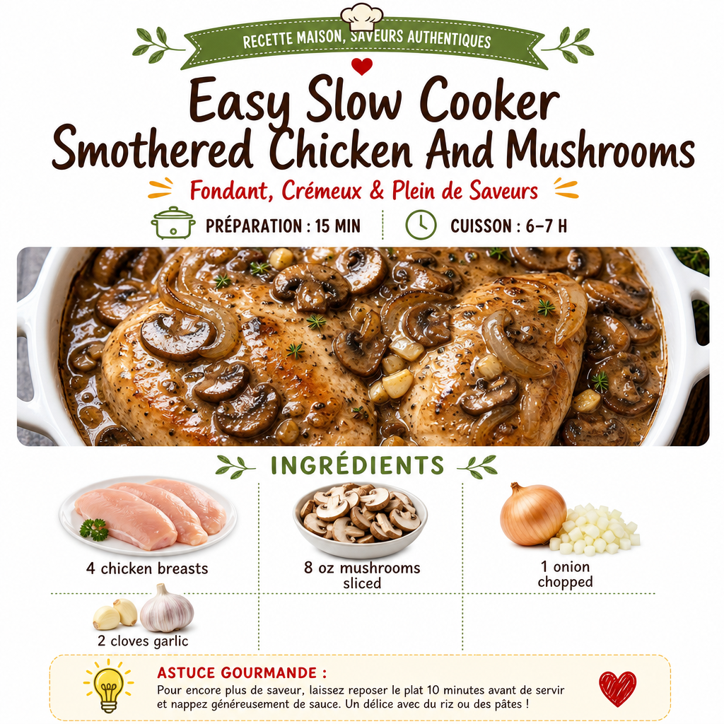 Easy Slow Cooker Smothered Chicken And Mushrooms