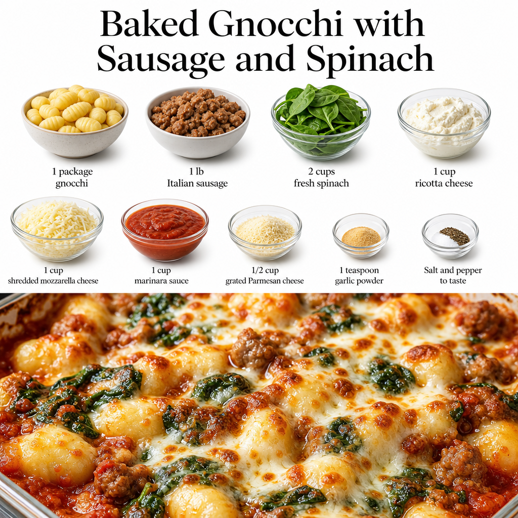 Baked Gnocchi with Sausage and Spinach - High-Fiber Dinner