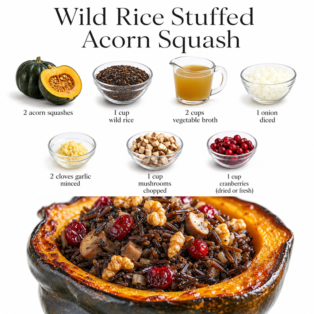 Wild Rice Stuffed Acorn Squash - High Fiber 2 Wild Rice Stuffed Acorn Squash - High Fiber