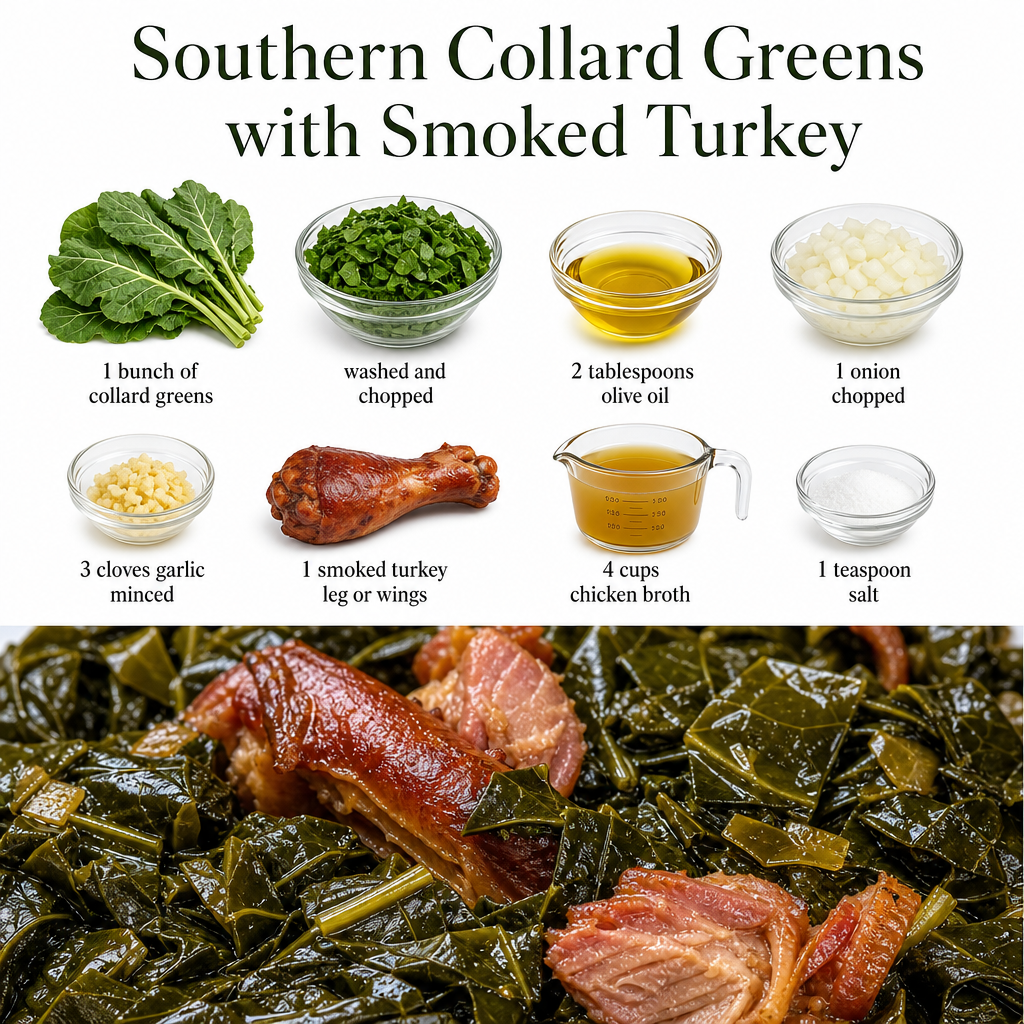 Southern Collard Greens with Smoked Turkey, High Fiber