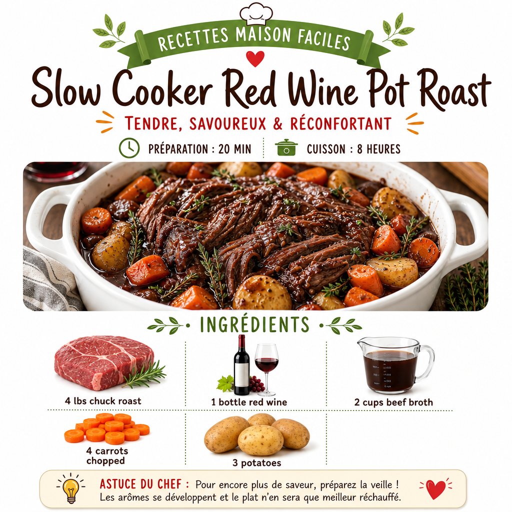 Slow Cooker Red Wine Pot Roast - Easy Comfort Food 2 Slow Cooker Red Wine Pot Roast - Easy Comfort Food