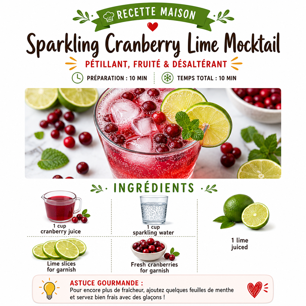 Sparkling Cranberry Lime Mocktail Easy