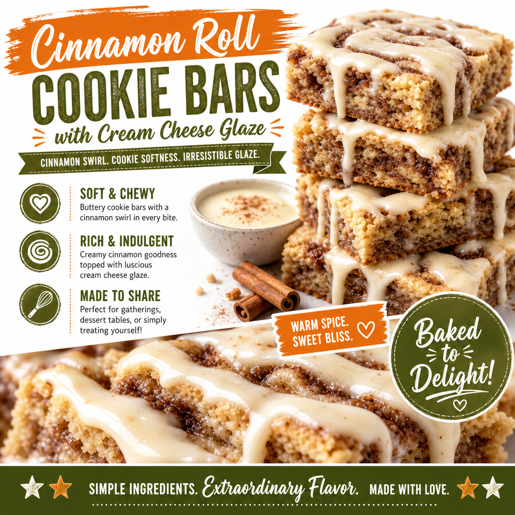 Cinnamon Roll Cookie Bars with Cream Cheese Glaze - Easy 2 Cinnamon Roll Cookie Bars with Cream Cheese Glaze - Easy