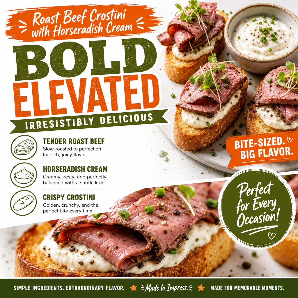 Easy Roast Beef Crostini with Horseradish Cream