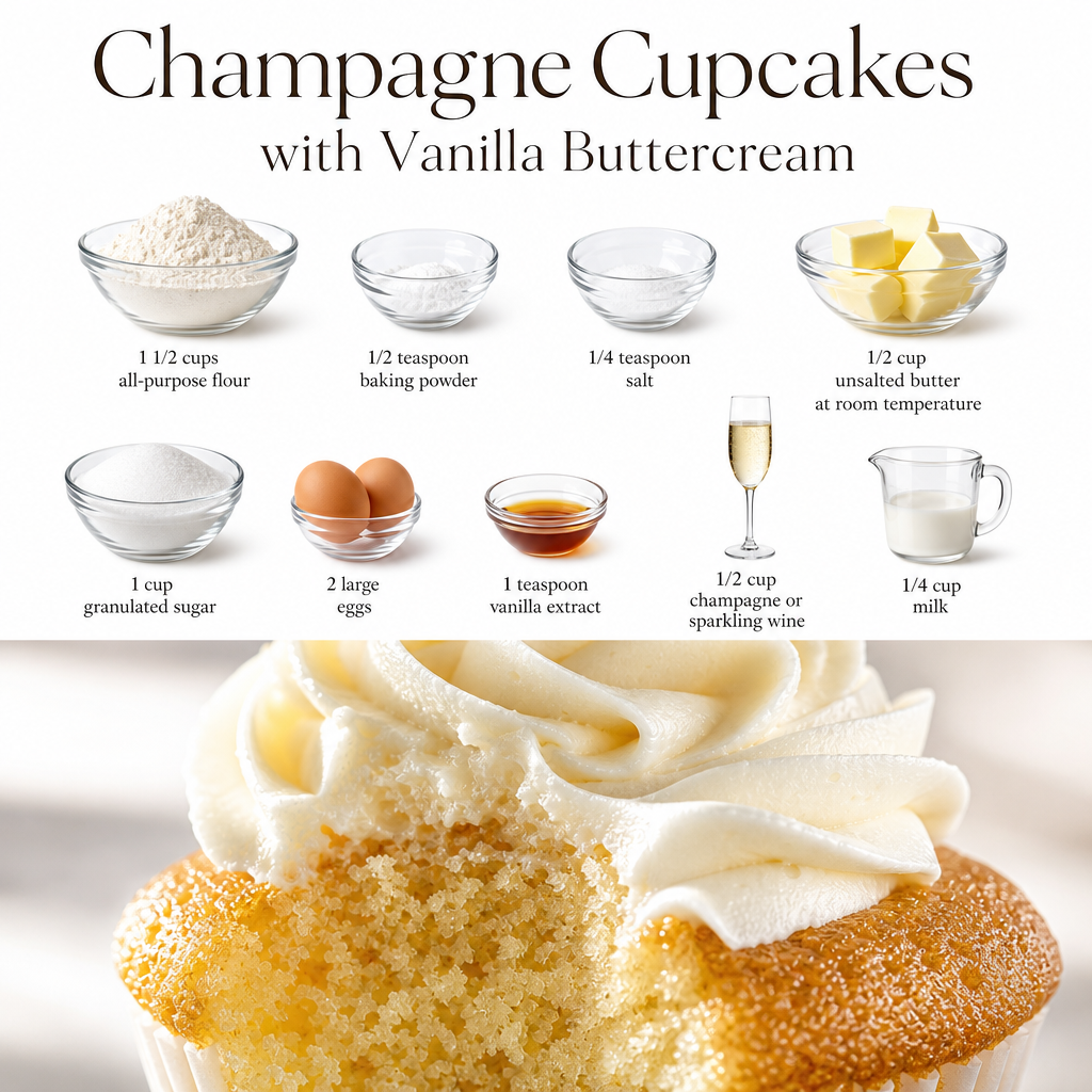 Easy Champagne Cupcakes with Vanilla Buttercream