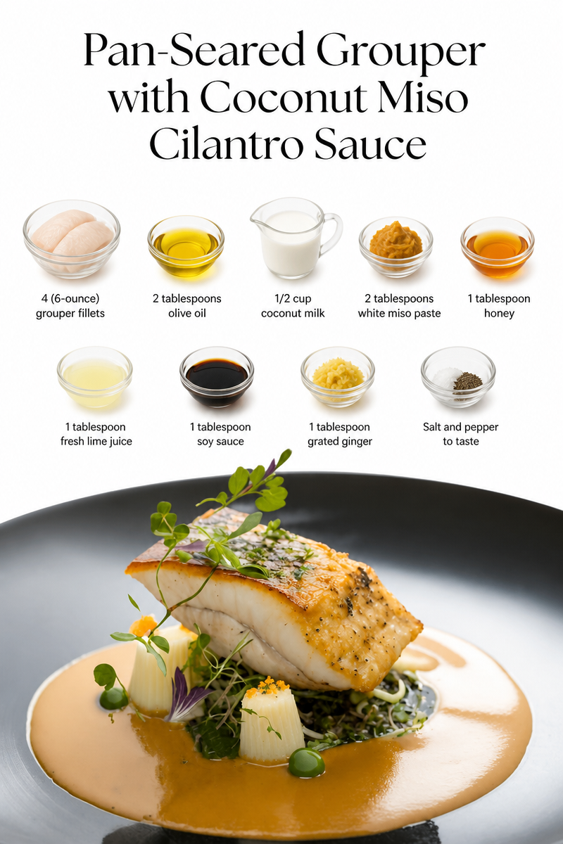 Pan-Seared Grouper with Coconut Miso Cilantro Sauce
