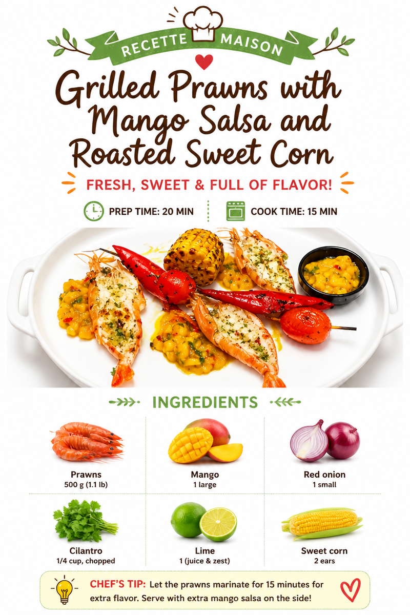 Grilled Prawns with Mango Salsa and Roasted Sweet Corn