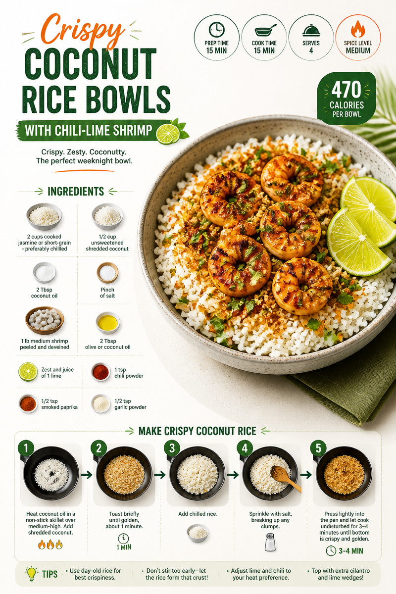 Crispy Coconut Rice Bowls with Chili-Lime Shrimp