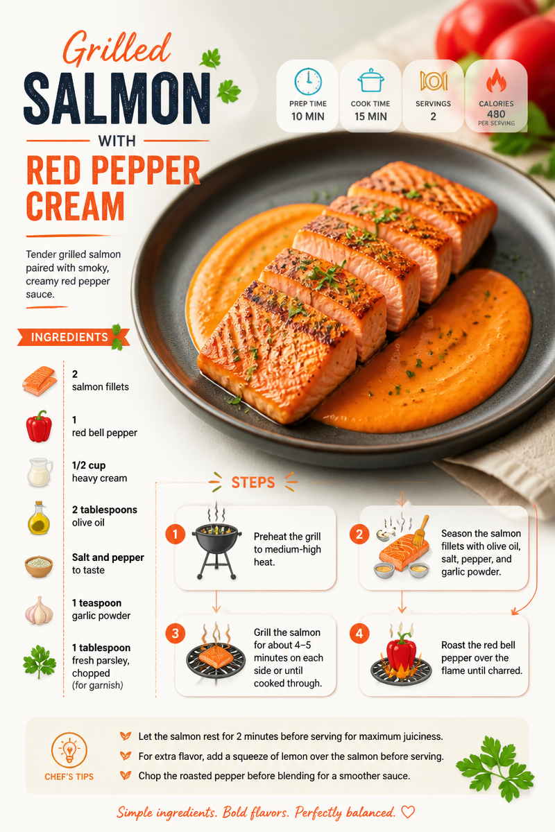 Grilled Salmon with Red Pepper Cream