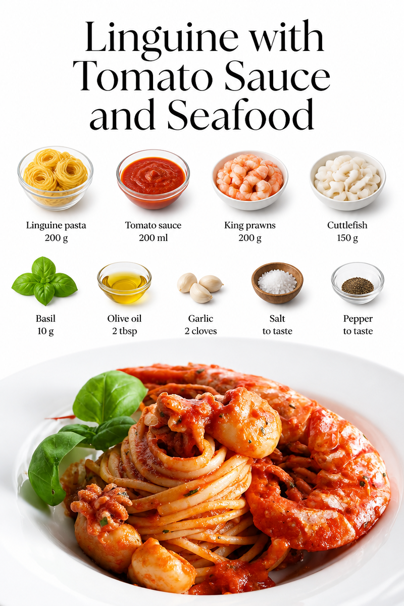 Linguine with Tomato Sauce and Seafood