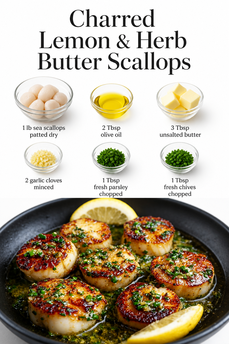 Charred Lemon & Herb Butter Scallops