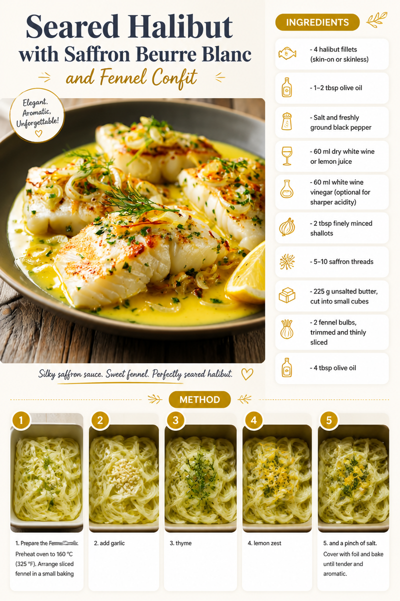 Seared Halibut with Saffron Beurre Blanc and Fennel Confit