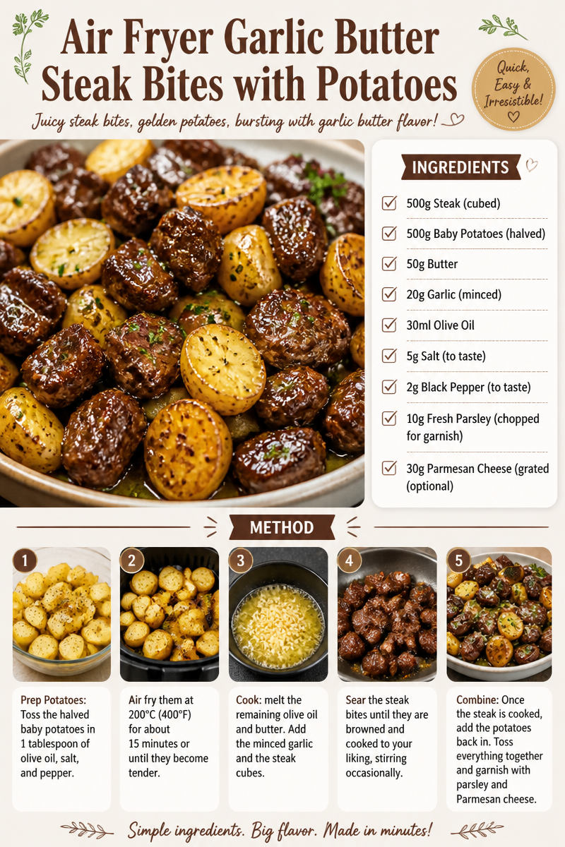 Air Fryer Garlic Butter Steak Bites with Potatoes