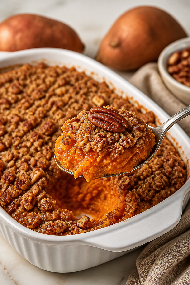 Sweet Potato Casserole With Golden Pecan Streusel
