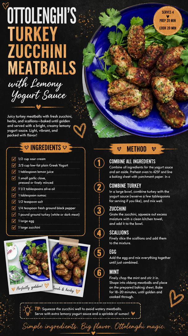 Ottolenghi's Turkey Zucchini Meatballs with Lemony Yogurt Sauce