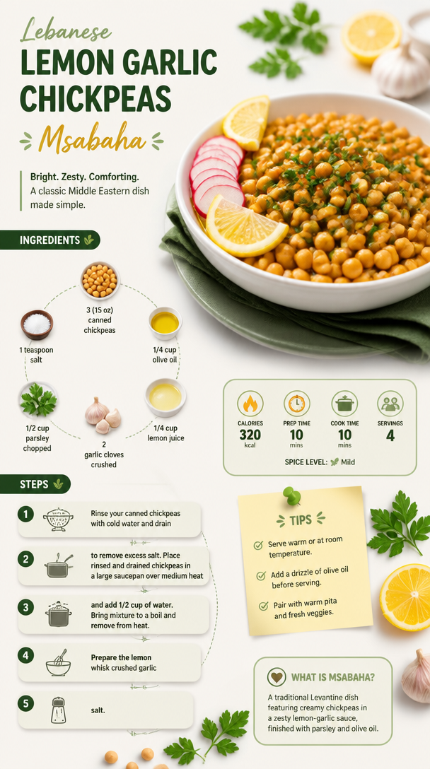 Lebanese Lemon Garlic Chickpeas - Msabaha
