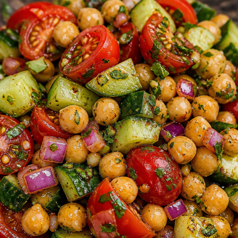 Chickpea Cucumber and Tomato Salad