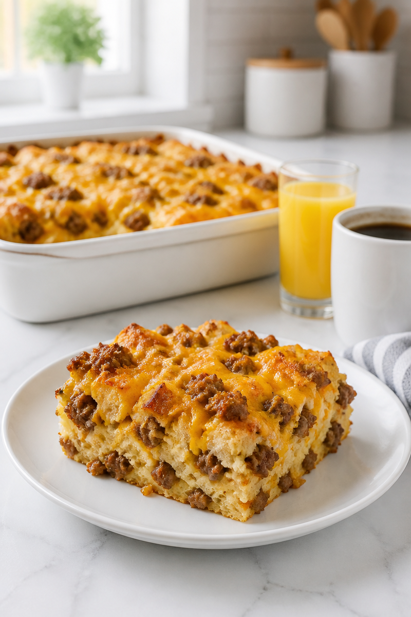 Baked Breakfast Strata Sausage Cheddar