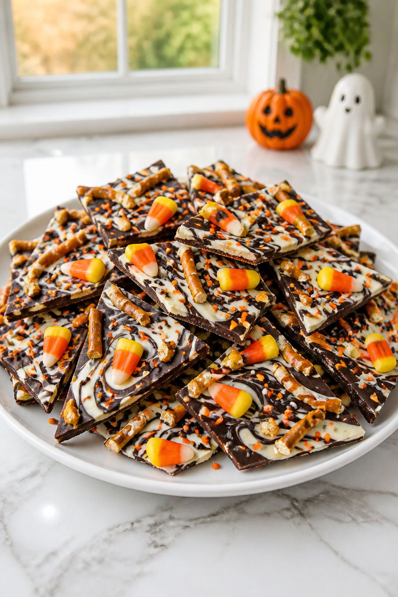 Halloween Candy Bark Pretzel Snack