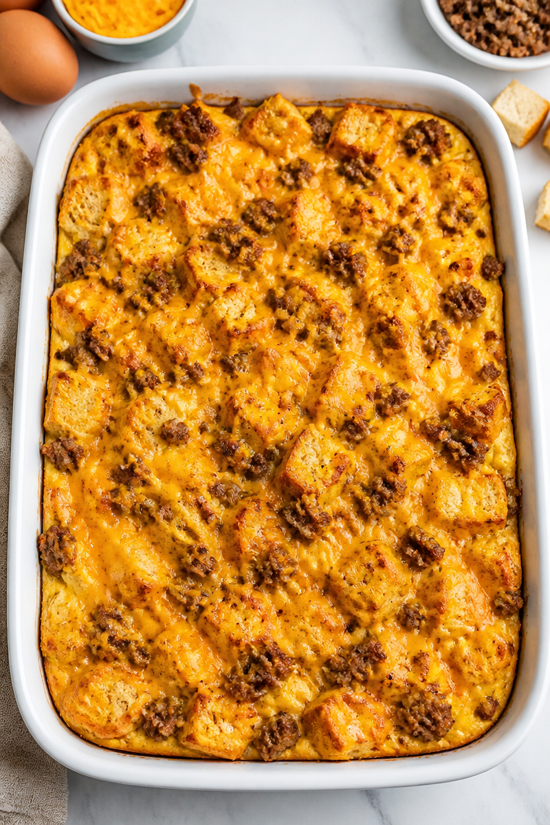 Baked Breakfast Strata Sausage Cheddar