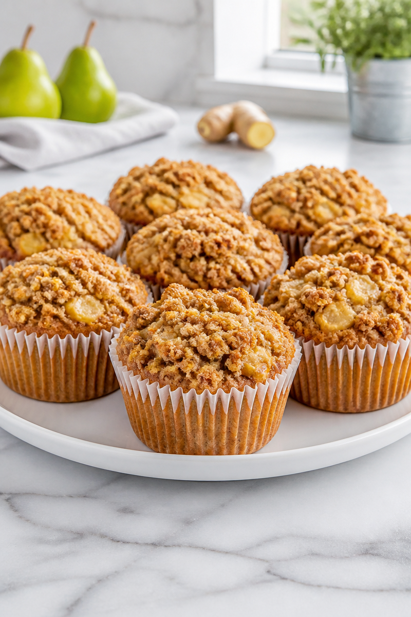 Baked Pear Ginger Muffin Crumb